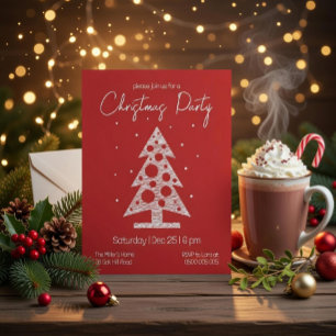 Invitation moderne pour une fête de Noël rouge et