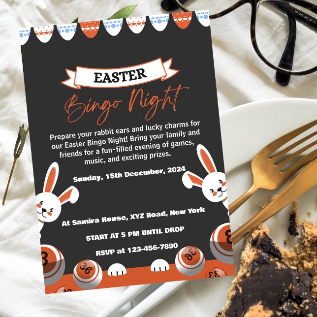 Invitation moderne pour une soirée de bingo gris e (Créateur téléchargé)