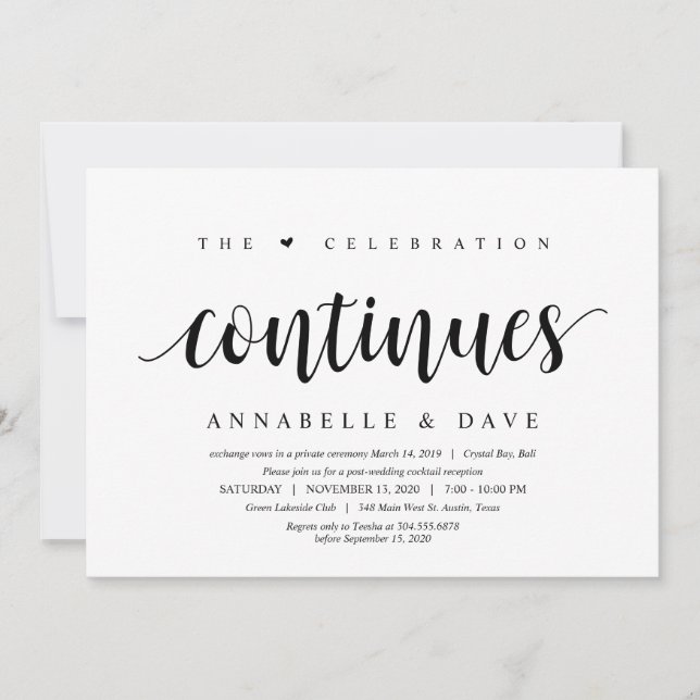 Invitation Moderne Propre Rustique, Police noire, Elopement M (Devant)