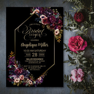 Invitation Moderne Purple Bourgogne Florale Fête des mariées 