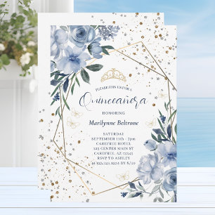 Invitation Moderne Quinceañera bleu poussiéreux or
