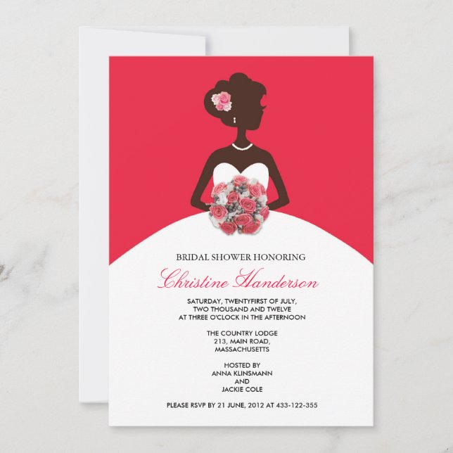 Invitation moderne Red Bridal Shower (Devant)