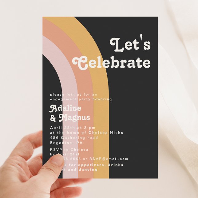 Invitation Moderne Retro 70's Rainbow Dark Célébrons (Créateur téléchargé)
