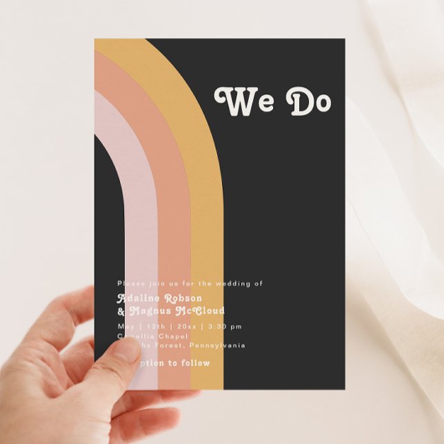 Invitation Moderne Retro 70's Rainbow Dark Nous faisons Maria (Créateur téléchargé)