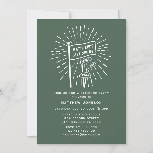 Invitation Moderne Retro Bachelor Party Dernier Swing Golf Gr (Devant)