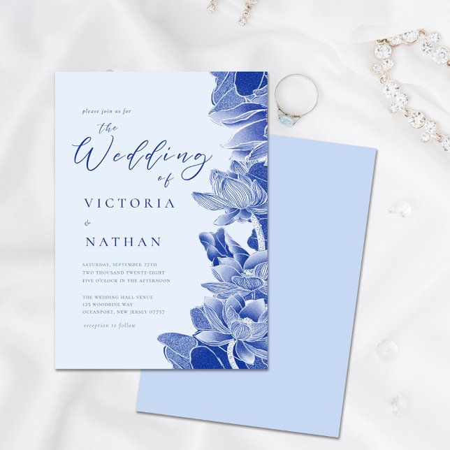 Invitation Moderne Rétro Bleu clair Chinoiserie Floral Mariag (Créateur téléchargé)