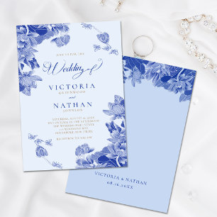 Invitation Moderne Rétro Bleu clair Chinoiserie Mariage