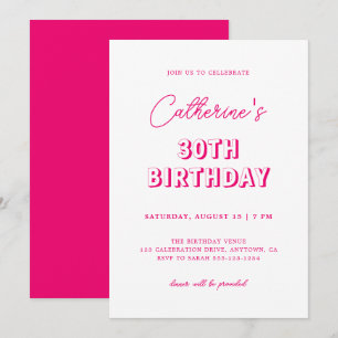 Invitation Moderne Retro Hot Pink 30e fête d'anniversaire