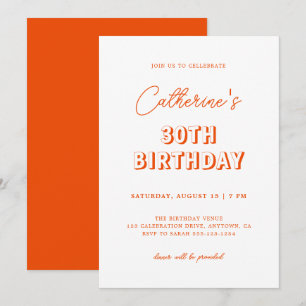 Invitation Moderne Retro Orange 30e fête d'anniversaire