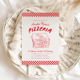 Invitation Moderne Retro Rouge Pizzeria Italienne Pizza Party