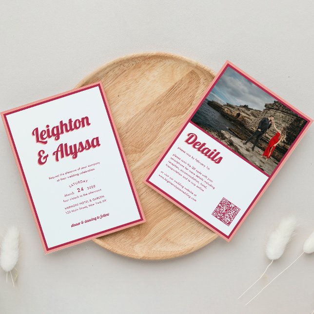 Invitation Moderne Retro Viva Magenta QR Code Mariage photo (Créateur téléchargé)