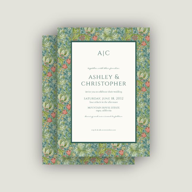Invitation Moderne Romantique Morris Floral Mariage minéral (Créateur téléchargé)