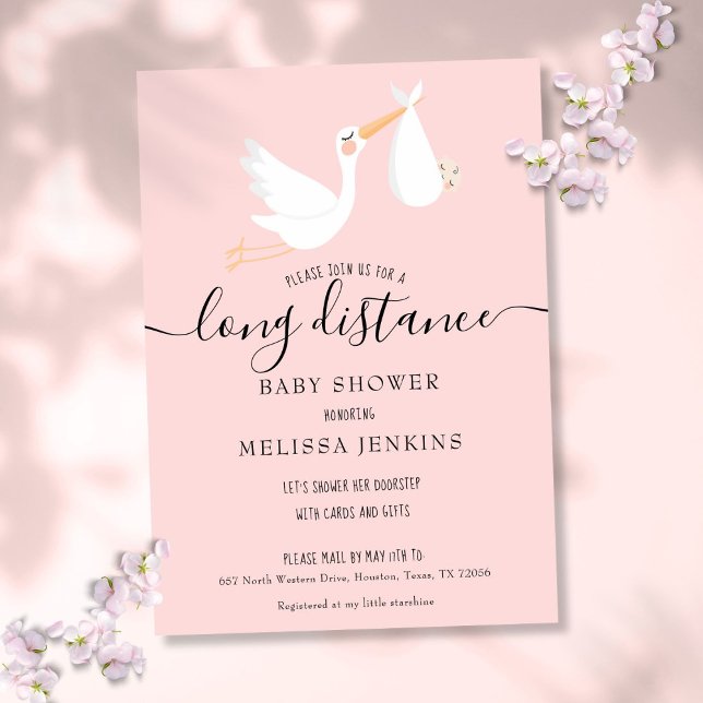 Invitation Moderne Rose Bébé Fille Longue Distance Douche Par (Modern Pink Baby Girl Long Distance Shower By Mail Invitation)