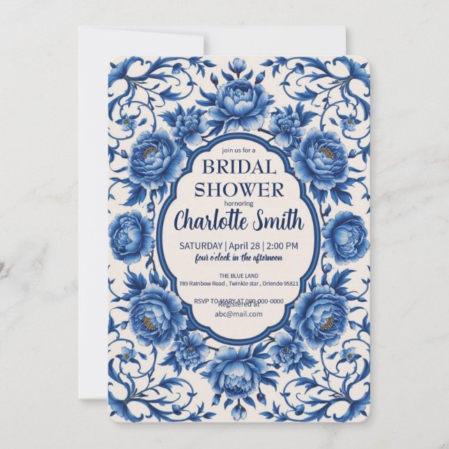 Invitation Moderne Rose bleu Fleur antique douche nuptiale (Devant)
