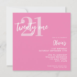 Invitation Moderne rose élégant 21e anniversaire