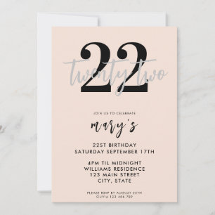 Invitation moderne rose élégant 22e anniversaire