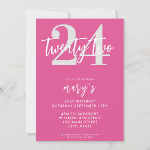 Invitation moderne rose élégant 24e anniversaire