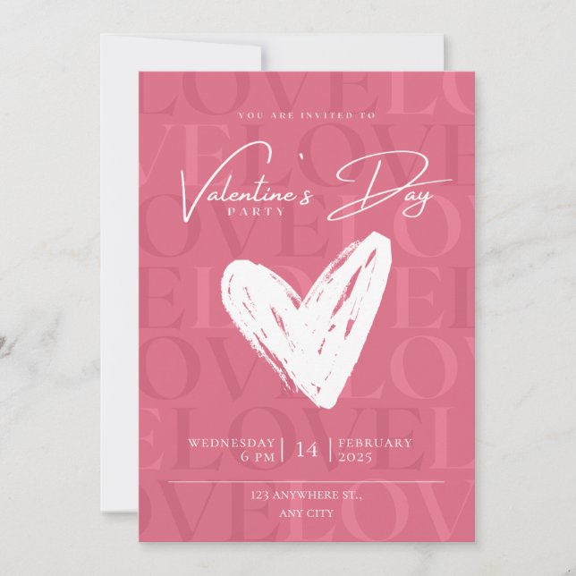 Invitation moderne rose et blanc pour la Saint-Val (Devant)