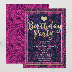 Invitation moderne rose et noire de FÊTE