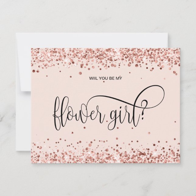 Invitation moderne rose gold pailleté veux-tu être ma demoise (Devant)