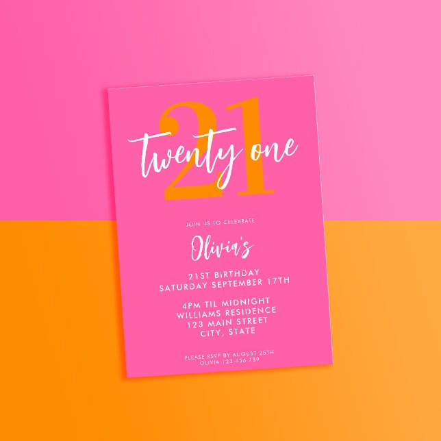 Invitation Moderne rose orange élégant 21e anniversaire (Créateur téléchargé)