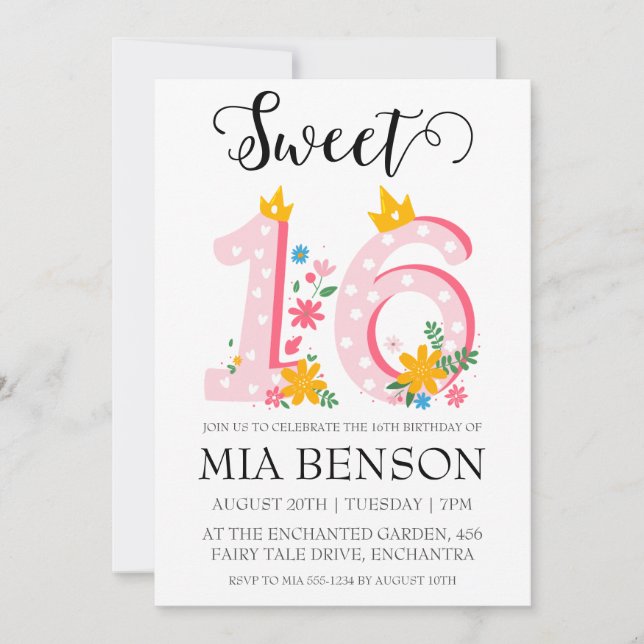 invitation moderne rose pâle rose doux 16 annivers (Devant)