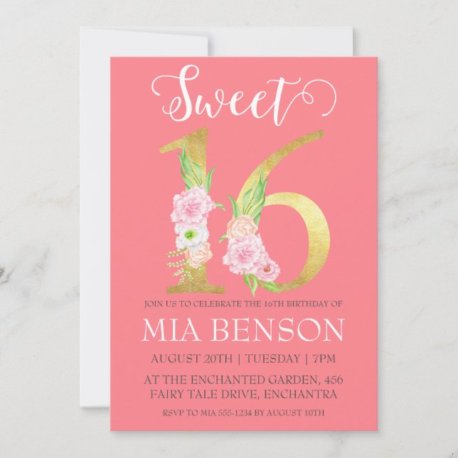 invitation moderne rose pâle rose doux 16 annivers (Devant)