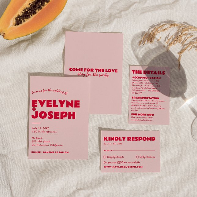 Invitation Moderne rose rouge rétro Gras Gros Mariage unique (Créateur téléchargé)
