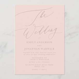 Invitation Moderne rose simple calligraphie Mariage