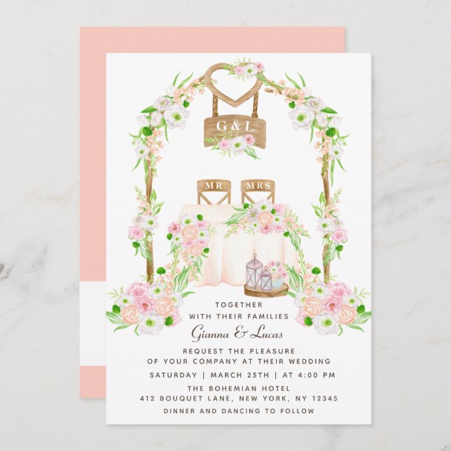 Invitation Moderne Rustique Aquarelle extérieure Mariage Flor (Devant / Derrière)