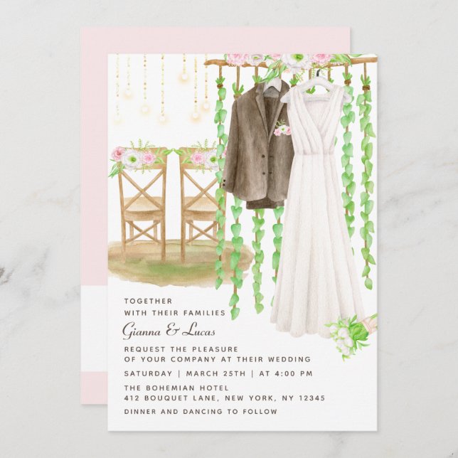 Invitation Moderne Rustique Aquarelle extérieure Mariage Flor (Devant / Derrière)