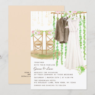 Invitation Moderne Rustique Aquarelle extérieure Mariage Flor