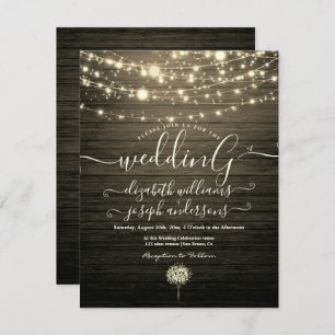 Invitation Moderne Rustique Bois & Lumières Blanches mariage