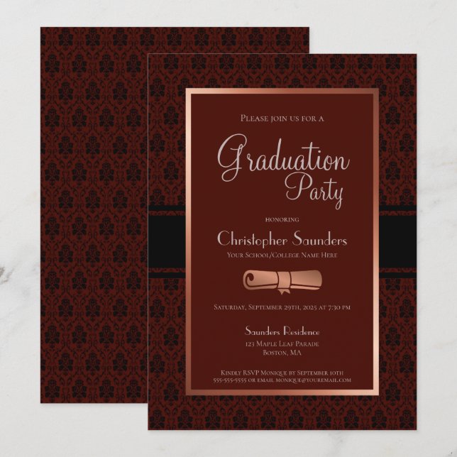 Invitation Moderne Rustique Bourgogne Diplôme en Cuivre P (Devant / Derrière)