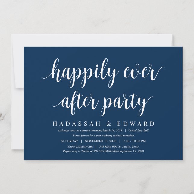 Invitation Moderne Rustique Cute Navy Bleu, Elopement Mariage (Devant)