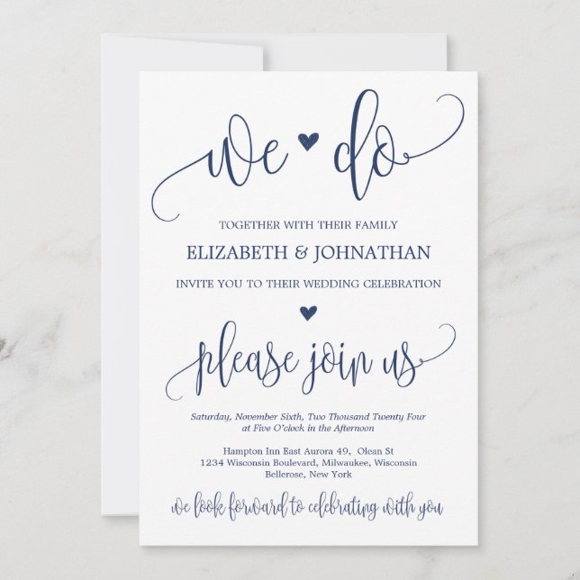 Invitation Moderne rustique de calligraphie marine coeur nous (Devant)