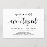 Moderne Rustique, Écriture noire, Mariage en Elope