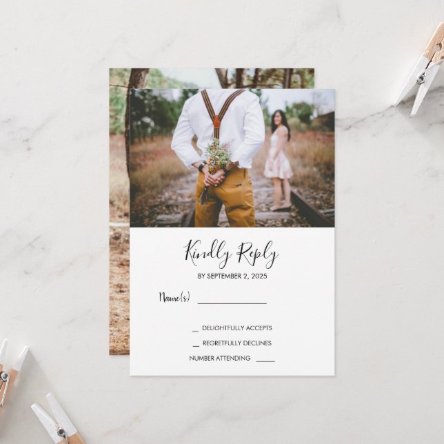 Invitation Moderne rustique élégant photo mariage RSVP (Devant/Arrière en situation)
