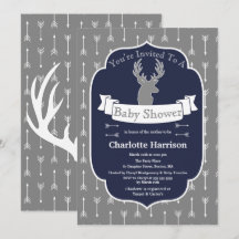 Moderne Rustique Gris & Baby shower de cerfs et fl