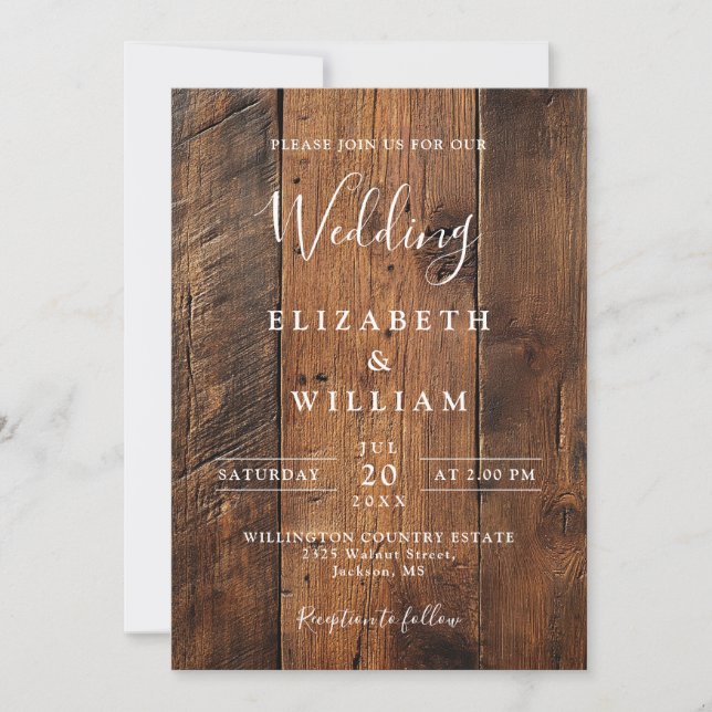 Invitation Moderne Rustique Mariage en bois de grange (Devant)