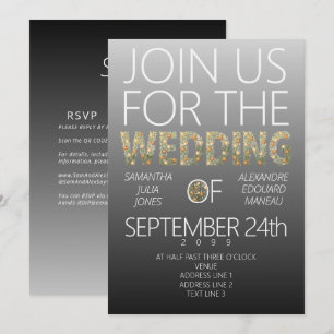 Invitation Moderne Rustique Noir Blanc Floral Mariage