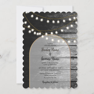 Invitation Moderne Rustique Noir Bois Lumière Arc Mariage