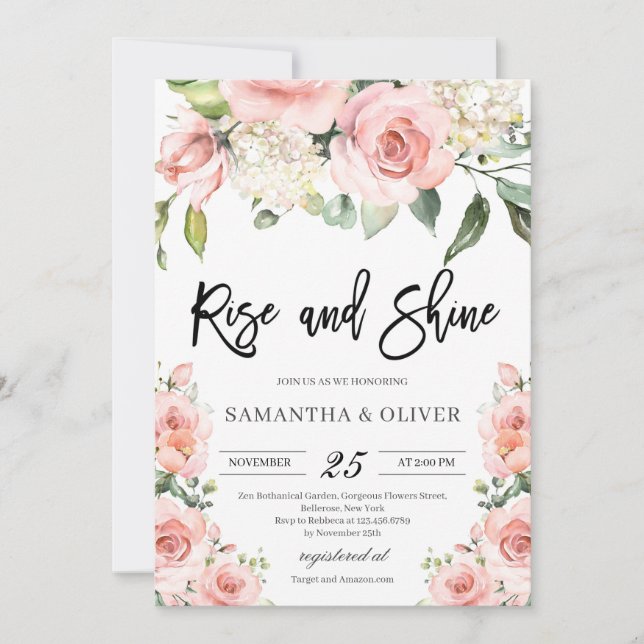 Invitation Moderne rustique rose pâle pêche mariage floral (Devant)