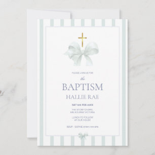 Invitation Moderne Sage Green Bow et Baptême de bande