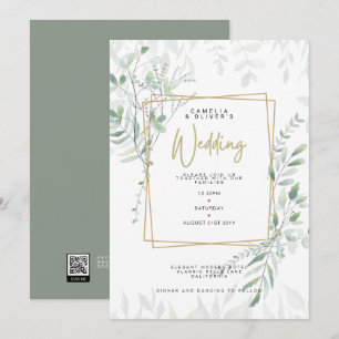 Invitation Moderne Sage Greenery Mariage QR Code RSVP Invitat