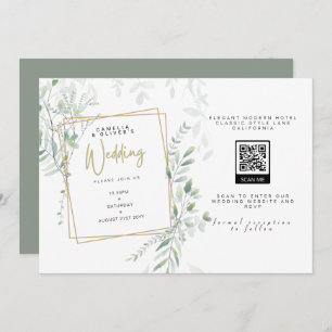 Invitation Moderne Sage Greenery Mariage QR Code RSVP Invitat