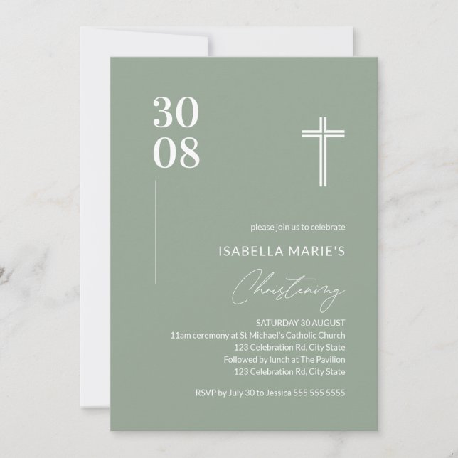 Invitation Moderne Sage Vert minimaliste Christing (Devant)