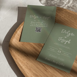 Invitation Moderne Sage Vert minimaliste QR Code Mariage