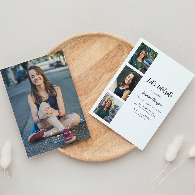 Invitation Moderne Script Calligraphie Photo Graduation (Créateur téléchargé)