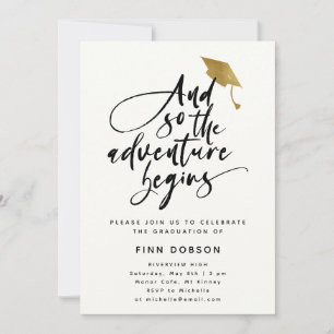 Invitation Moderne Script Graduation Gold Casquette Party Inv